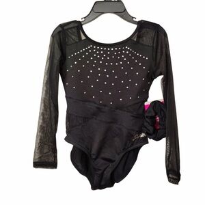 Justice Girls Size M (10) Dance Gymnastics Leotard Long Sleeve w/ Scrunchie New